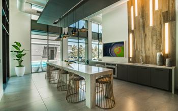 Resident social lounge with entertainment kitchen and coffee service